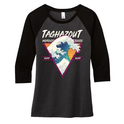 Retro Taghazout Morocco Surf Great Wave Women's Tri-Blend 3/4-Sleeve Raglan Shirt