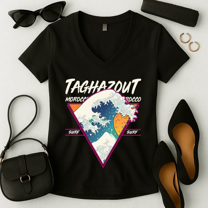 Retro Taghazout Morocco Surf Great Wave Women's V-Neck T-Shirt