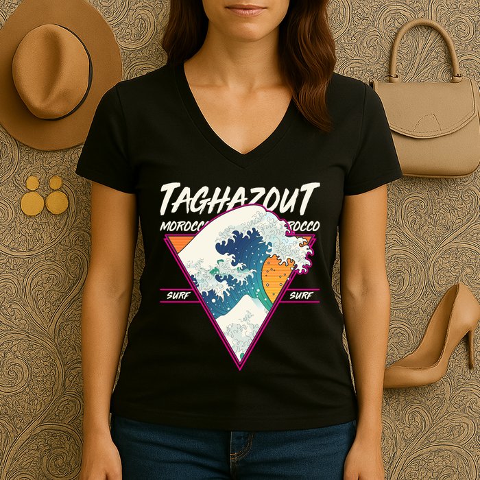 Retro Taghazout Morocco Surf Great Wave Women's V-Neck T-Shirt