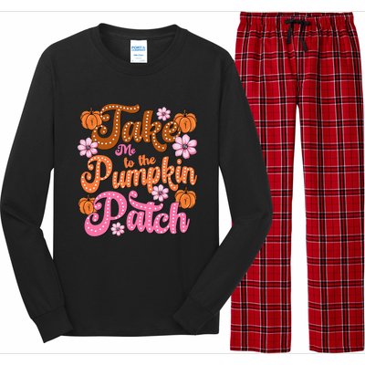 Retro Take Me To The Pumpkin Patch Flowers Fall Thanksgiving Long Sleeve Pajama Set