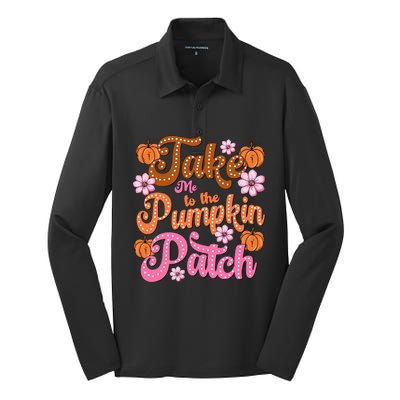 Retro Take Me To The Pumpkin Patch Flowers Fall Thanksgiving Silk Touch Performance Long Sleeve Polo