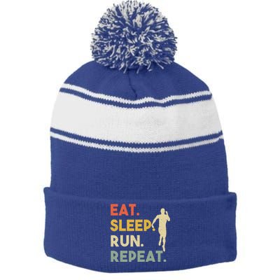 Retro Training Motivation Running Lover Eat Sleep Run Repeat Gift Stripe Pom Pom Beanie