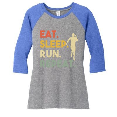 Retro Training Motivation Running Lover Eat Sleep Run Repeat Gift Women's Tri-Blend 3/4-Sleeve Raglan Shirt