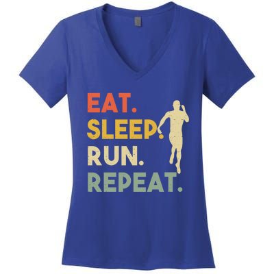 Retro Training Motivation Running Lover Eat Sleep Run Repeat Gift Women's V-Neck T-Shirt