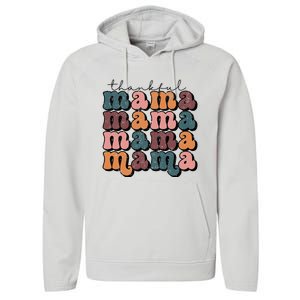 Retro Thankful Mama Fall Autumn Mom Thanksgiving Day Performance Fleece Hoodie