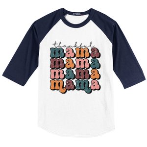 Retro Thankful Mama Fall Autumn Mom Thanksgiving Day Baseball Sleeve Shirt