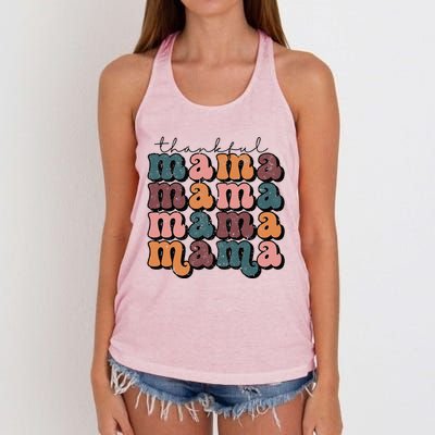 Retro Thankful Mama Fall Autumn Mom Thanksgiving Day Women's Knotted Racerback Tank