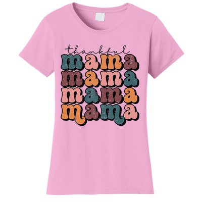 Retro Thankful Mama Fall Autumn Mom Thanksgiving Day Women's T-Shirt