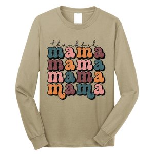 Retro Thankful Mama Fall Autumn Mom Thanksgiving Day Long Sleeve Shirt