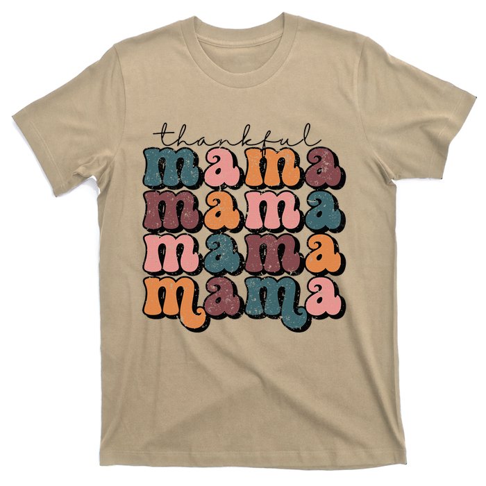 Retro Thankful Mama Fall Autumn Mom Thanksgiving Day T-Shirt