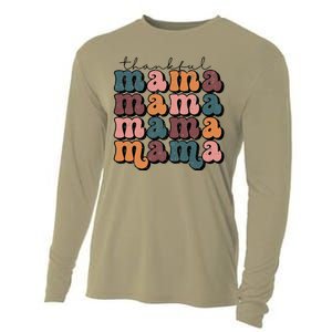 Retro Thankful Mama Fall Autumn Mom Thanksgiving Day Cooling Performance Long Sleeve Crew