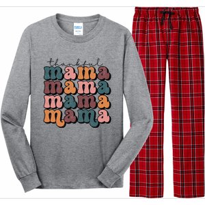 Retro Thankful Mama Fall Autumn Mom Thanksgiving Day Long Sleeve Pajama Set