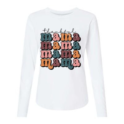 Retro Thankful Mama Fall Autumn Mom Thanksgiving Day Womens Cotton Relaxed Long Sleeve T-Shirt