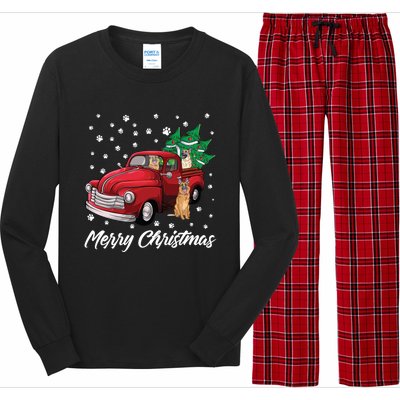 Red Truck Merry Christmas Tree Ger Shepherd Dog Christmas Gift Long Sleeve Pajama Set