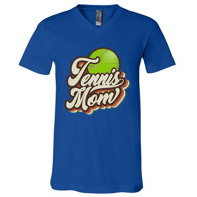 Retro Tennis Mom Sports Mama Mothers Day Gift V-Neck T-Shirt