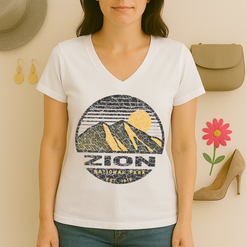 Road Trip Mount Zion National Park Utah Mountain Sunset Art Women's V-Neck T-Shirt