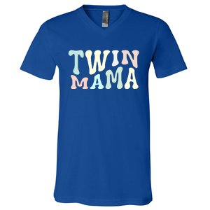 Retro Twin Mama Twin Mom Established Mom Motherhood Gift V-Neck T-Shirt