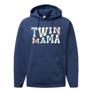 Retro Twin Mama Twin Mom Established Mom Motherhood Gift Performance Fleece Hoodie