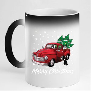 Red Truck Merry Christmas Tree Boston Terrier Dog Christmas Gift 11oz Black Color Changing Mug