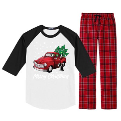 Red Truck Merry Christmas Tree Boston Terrier Dog Christmas Gift Raglan Sleeve Pajama Set