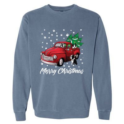 Red Truck Merry Christmas Tree Boston Terrier Dog Christmas Gift Garment-Dyed Sweatshirt