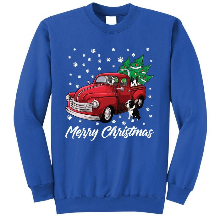 Red Truck Merry Christmas Tree Boston Terrier Dog Christmas Gift Sweatshirt