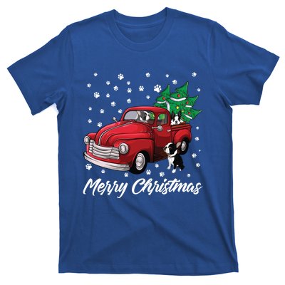 Red Truck Merry Christmas Tree Boston Terrier Dog Christmas Gift T-Shirt