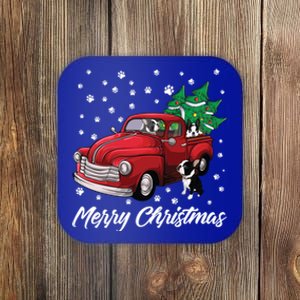 Red Truck Merry Christmas Tree Boston Terrier Dog Christmas Gift Coaster