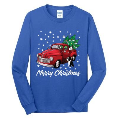 Red Truck Merry Christmas Tree Boston Terrier Dog Christmas Gift Tall Long Sleeve T-Shirt