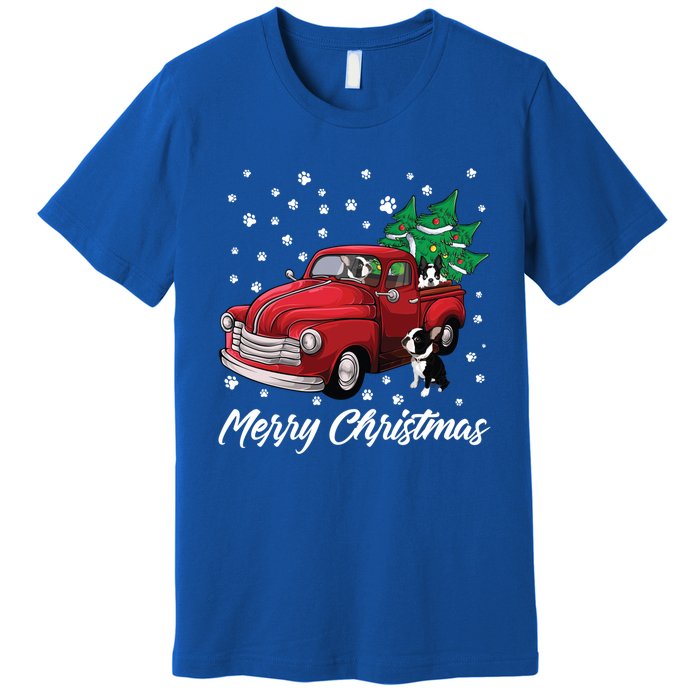 Red Truck Merry Christmas Tree Boston Terrier Dog Christmas Gift Premium T-Shirt