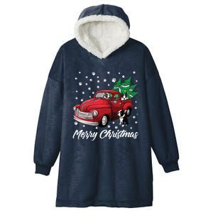 Red Truck Merry Christmas Tree Boston Terrier Dog Christmas Gift Hooded Wearable Blanket