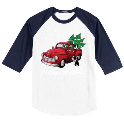 Red Truck Merry Christmas Tree Boston Terrier Dog Christmas Gift Baseball Sleeve Shirt