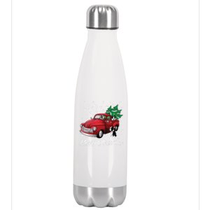 Red Truck Merry Christmas Tree Boston Terrier Dog Christmas Gift Stainless Steel Insulated Water Bottle