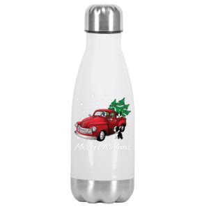 Red Truck Merry Christmas Tree Boston Terrier Dog Christmas Gift Stainless Steel Insulated Water Bottle