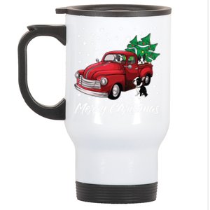 Red Truck Merry Christmas Tree Boston Terrier Dog Christmas Gift Stainless Steel Travel Mug