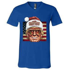 Retro Trump Make Christmas Great Again 2025 Inauguration Gift V-Neck T-Shirt