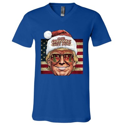 Retro Trump Make Christmas Great Again 2025 Inauguration Gift V-Neck T-Shirt