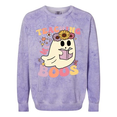 Retro Teaching My Boos Cute Floral Ghost Halloween Teacher Meaningful Gift Colorblast Crewneck Sweatshirt