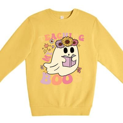 Retro Teaching My Boos Cute Floral Ghost Halloween Teacher Meaningful Gift Premium Crewneck Sweatshirt