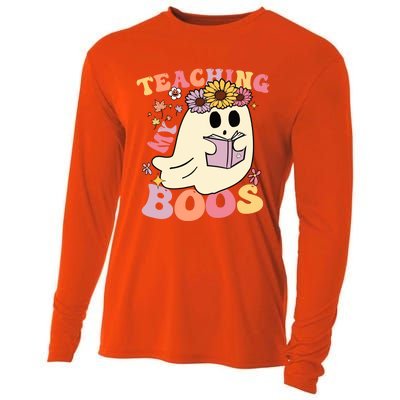 Retro Teaching My Boos Cute Floral Ghost Halloween Teacher Meaningful Gift Cooling Performance Long Sleeve Crew