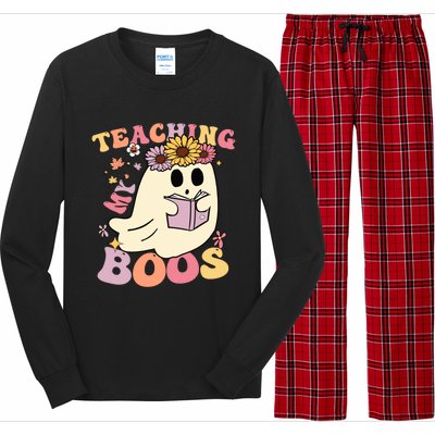 Retro Teaching My Boos Cute Floral Ghost Halloween Teacher Meaningful Gift Long Sleeve Pajama Set