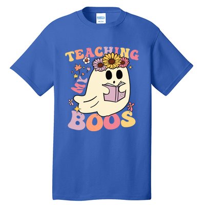 Retro Teaching My Boos Cute Floral Ghost Halloween Teacher Meaningful Gift Tall T-Shirt