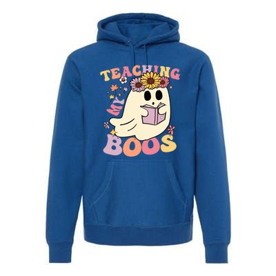 Retro Teaching My Boos Cute Floral Ghost Halloween Teacher Meaningful Gift Premium Hoodie