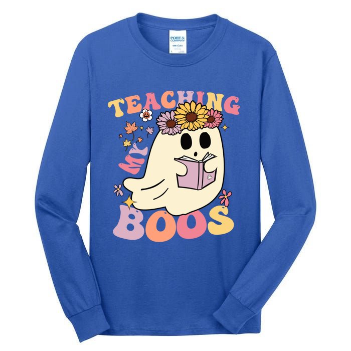 Retro Teaching My Boos Cute Floral Ghost Halloween Teacher Meaningful Gift Tall Long Sleeve T-Shirt