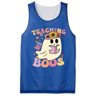 Retro Teaching My Boos Cute Floral Ghost Halloween Teacher Meaningful Gift Mesh Reversible Basketball Jersey Tank