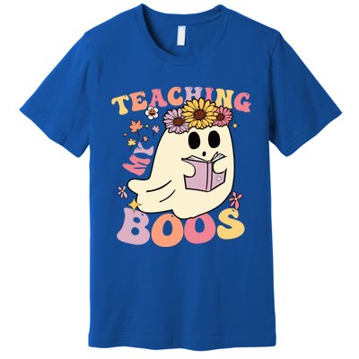 Retro Teaching My Boos Cute Floral Ghost Halloween Teacher Meaningful Gift Premium T-Shirt