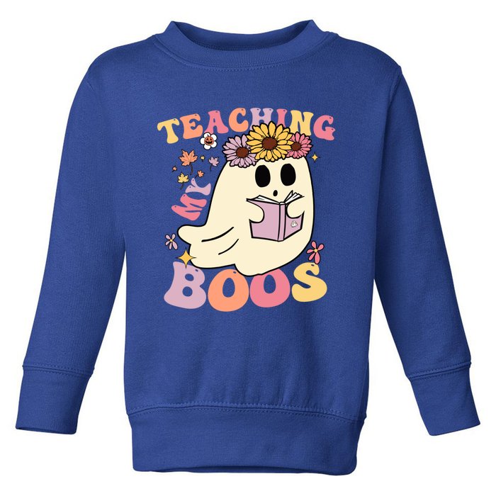 Retro Teaching My Boos Cute Floral Ghost Halloween Teacher Meaningful Gift Toddler Sweatshirt