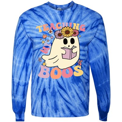 Retro Teaching My Boos Cute Floral Ghost Halloween Teacher Meaningful Gift Tie-Dye Long Sleeve Shirt