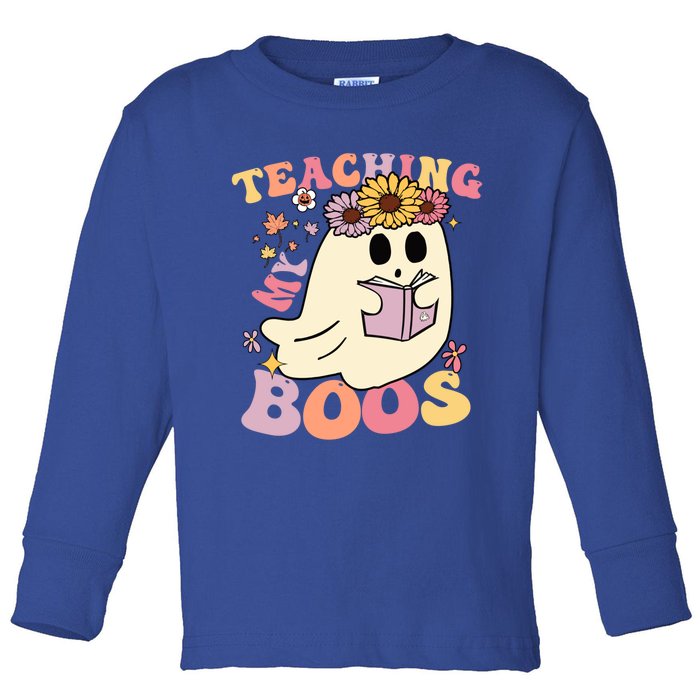 Retro Teaching My Boos Cute Floral Ghost Halloween Teacher Meaningful Gift Toddler Long Sleeve Shirt