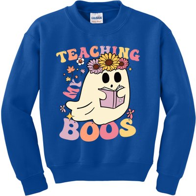 Retro Teaching My Boos Cute Floral Ghost Halloween Teacher Meaningful Gift Kids Sweatshirt